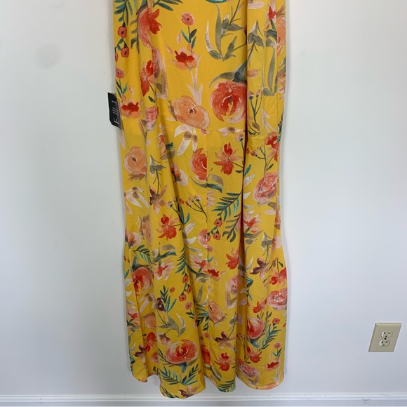 NWT Lulu’s Zinnia Mustard Yellow Floral Print High Low Maxi Dress Large - Picture 9 of 15